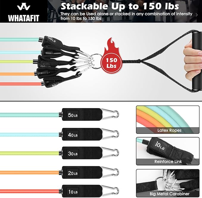 WHATAFIT Resistance Bands, Exercise Bands，Resistance Bands for Working Out, Work Out Bands with Handles for Men and Women Fitness, Strength Training Home Gym Equipment - Bloomnest