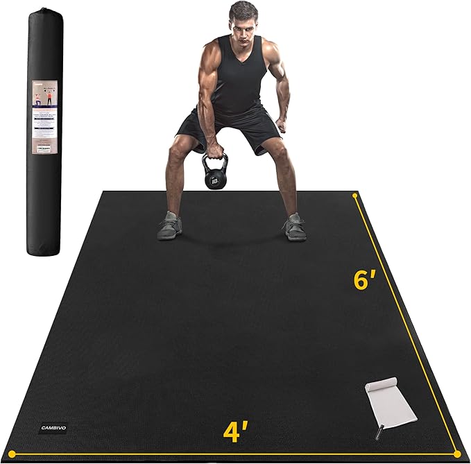 CAMBIVO Large Exercise Mat for Home Workout, 8'x6'/7'x5'/6'x4' (7 mm) Extra Thick Exercise Mat for Home Gym, Shoe-Friendly, Non-Slip Gym Mat for Jump Rope, Weights, Cardio, Fitness - Bloomnest