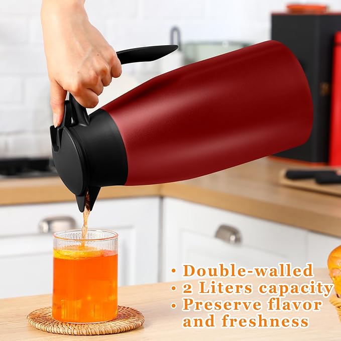 Norme 2 Pcs Thermal Coffee Carafe Insulated Stainless Steel Coffee Carafe for Hot Liquid Vacuum Thermal Pot Creamer Pitcher Dispenser with Brushes Keeping Hot Water Milk(Wine Red) - Bloomnest