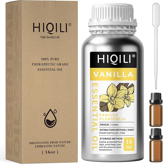 HIQILI 16 Ounces Vanilla Essential Oil, Strong Fragrance for Body Lotion, Candle Making, Soap, Aromatherapy -16 Fl Oz - Bloomnest