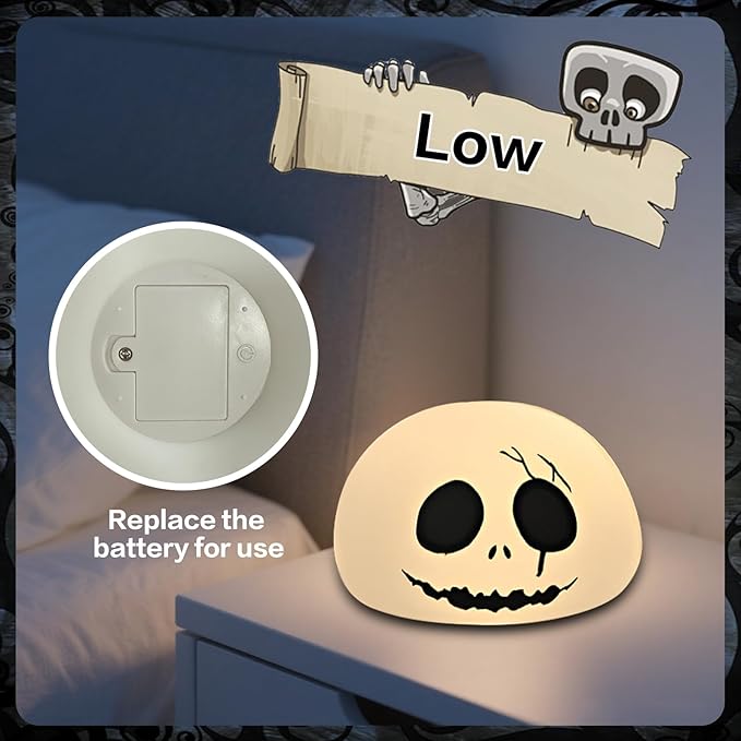 Cute Creative Christmas Skeleton Face Silicon Tap Light - Battery Powered, Multi-Color Changing, Safe and Soft for Indoor Holiday Decoration (White Skellington) - Bloomnest