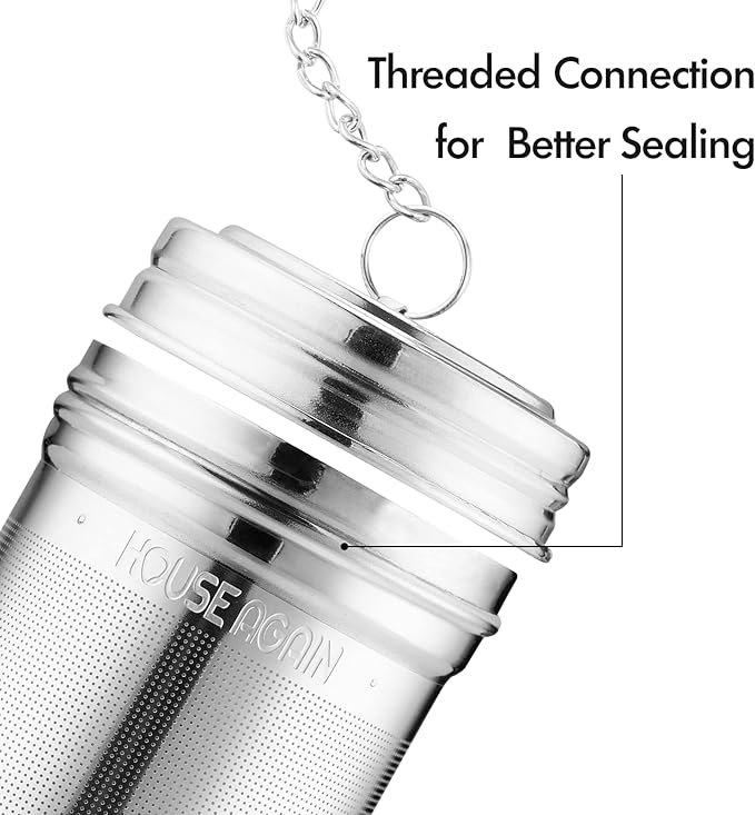 House Again Tea Infuser (2 Pack, Large + Small), Extra Fine Mesh Tea Strainers for Loose Tea, 18/8 Stainless Steel Tea Strainer with Extended Chain Hook, Tea Steeper - Bloomnest