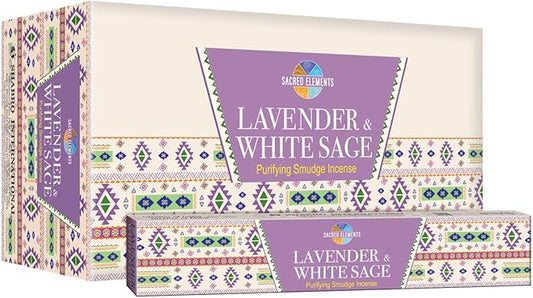Sacred Element's Lavender & White Sage Masala Incense Sticks – Calming Aromatherapy Blend for Meditation, Relaxation & Cleansing – Perfect Fall or Housewarming Gift – 15g Pack (Total 100+ Sticks) HEM