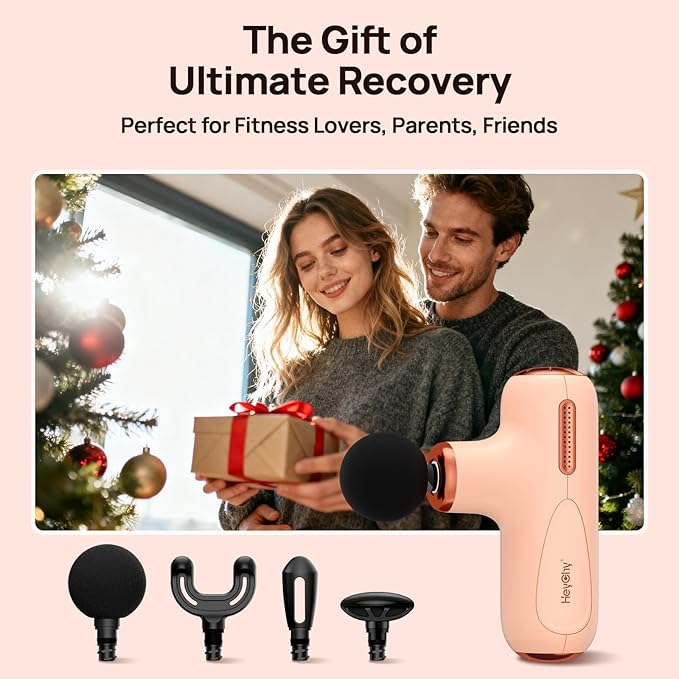 Super Mini Massage Gun Deep Tissue, Samll Massager Gun with 5-Speed & 4 Heads, Portable Handheld Massager Quiet for Home/Gym/Office/Travel, Muscle Massager Gift for Men & Women, Athletes, Cream - Bloomnest