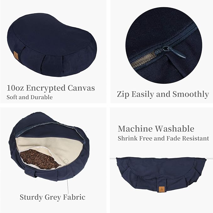 Round Zafu Meditation Cushion D=16" H=5.5" Zabuton Meditation Pillow Yoga Bolster Yoga Pillow Floor seat Zippered Organic Cotton Cover Natural Buckwheat kneeling pillow-Large - Bloomnest
