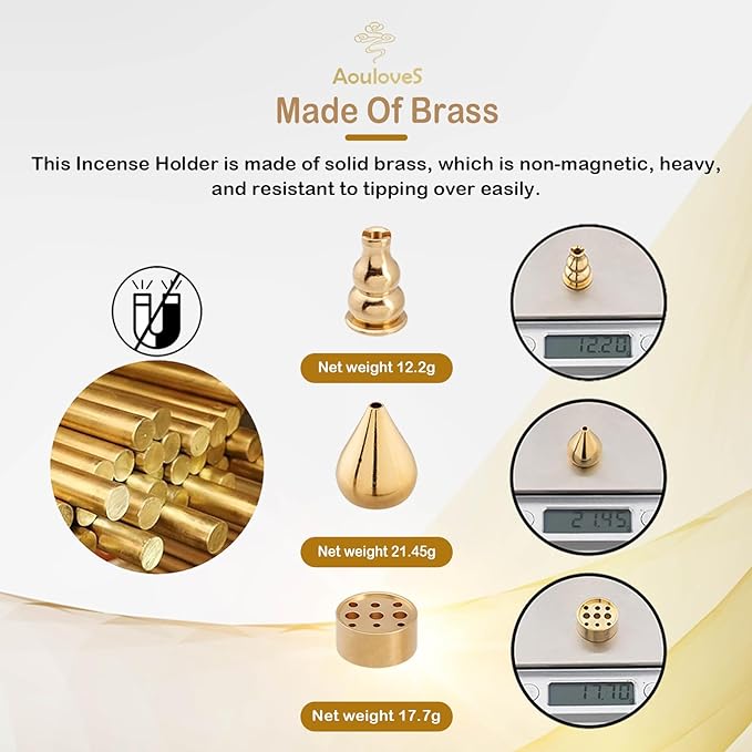 5 in 1 Incense Burner,Upgrade 5.5 Inch Brass Incense Holder for Incense Sticks/Coil Incense Cones, Brass Ash Catcher for Meditation Yoga Roomr,Home Fragrance Decoration