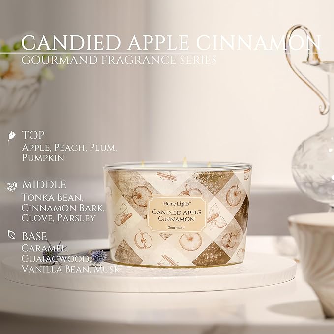 HomeLights Large jar Candle | 4-Wick Long-Lasting Scented Candles, 18oz Natural Soy Wax Candle for Home Scented, Rustic Modern Gifts for Women & Men, Candied Apple Cinnamon - Bloomnest
