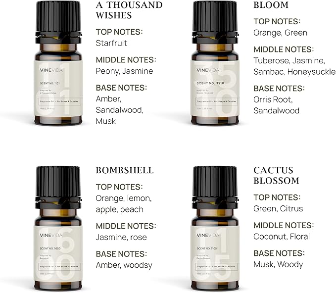 VINEVIDA [Set of 8] Feminine Scents for Candle Making, Made in USA Candle Fragrance Oil, Soap Making Essential Oils, Diffuser Oil Scents - Bloomnest