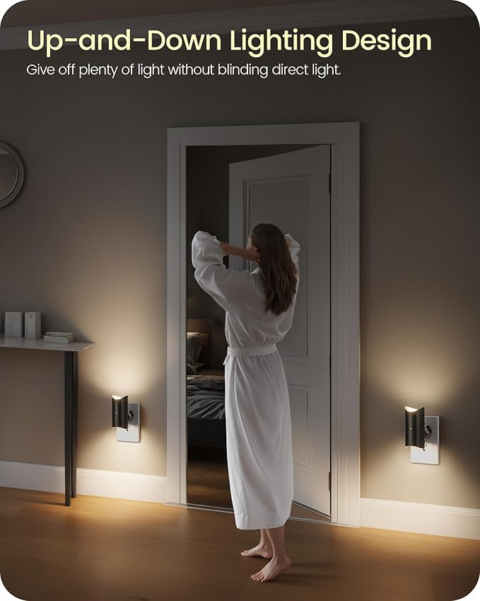 LED Night Lights Plug into Wall, Dimmable Plug in Nightlights, Auto On/Off Dusk to Dawn Indoor Night Lights, 3000K Warm Light, 0-100LM, Bathroom Lights for Hallway, Bedroom, Stairway 2 Pack - Bloomnest
