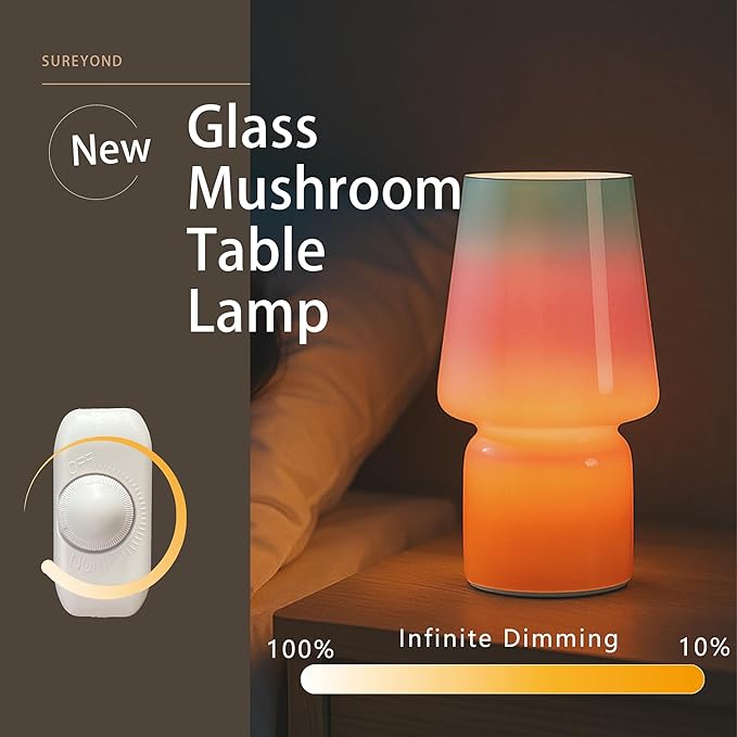 Mushroom Lamp,Mother's Day Gifts,Small Table Lamp,Cute Nightstand Kitchen Mini Lamp,Glass Table Lamp,Suitable for Bedrooms, Kitchens, Living Rooms, Bedside, Girl Gifts（Blue Gradient） - Bloomnest