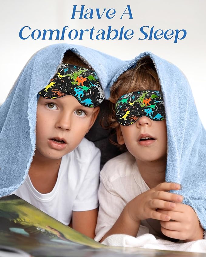 Sleep Mask for Kids - Silk Eye Mask for Sleeping Cute Cartoon Kids Sleep Mask for Boys Girls Teens Soft Smooth Adjustable Straps Silk Kids Eye Cover, Black Dinosaur - Bloomnest