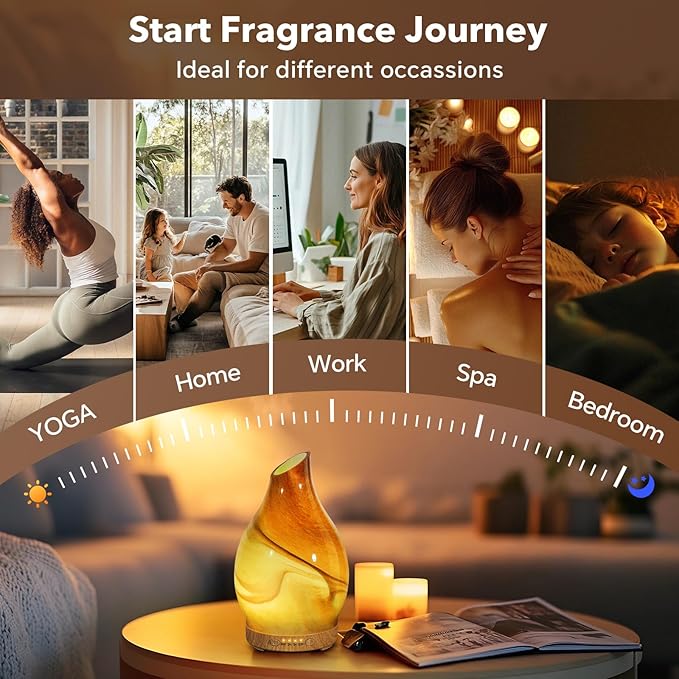 Essential Oil Diffuser, 120 ml Glass Aromatherapy Diffuser with 7 Color Lights, Auto Shut-Off and 4 Timer Settings, Ultrasonic Cool Mist Diffuser for Home Room Office (Dessert) - Bloomnest