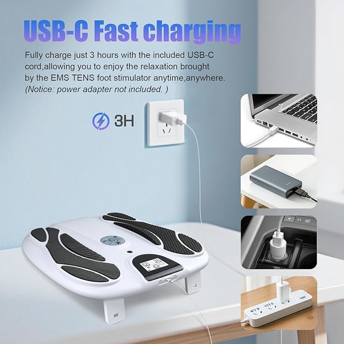 FSA EMS Foot Massager-Electronic Muscle Stimulator Relief for Neuropathy, Plantar Fasciitis & Foot Pain- 10 Modes, 20 Intensities, Remote - Silent Operation - Bloomnest