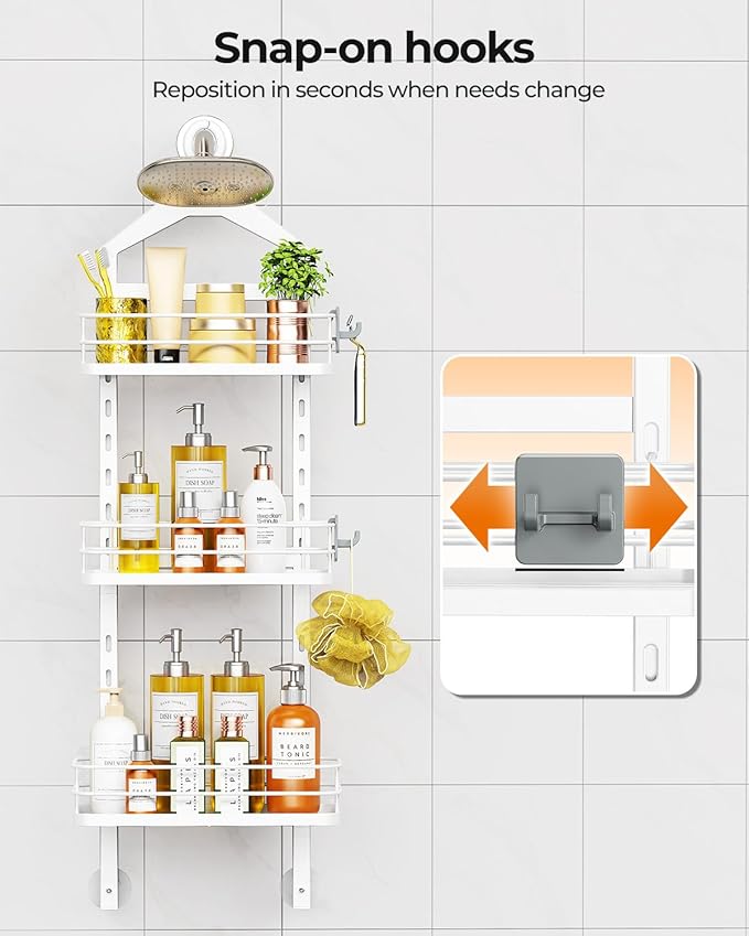ODesign 3 Tier Height-Adjustable Shower Caddy Hanging Anti-Swing-Over The Shower Head Caddy-Storage Organizer Bathroom Shelves Basket - White - Bloomnest