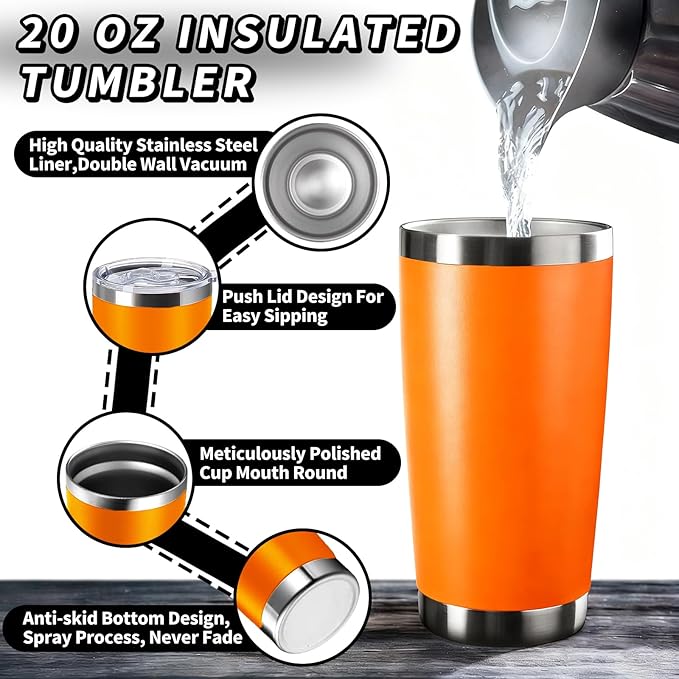 1 Pack 20oz Stainless Steel Tumbler with Lid, Leakproof Double Wall Travel Mug for Hot/Cold Drinks, Home Office Outdoor Party Use, Durable Powder Coated Insulated Cup/Orange - Bloomnest