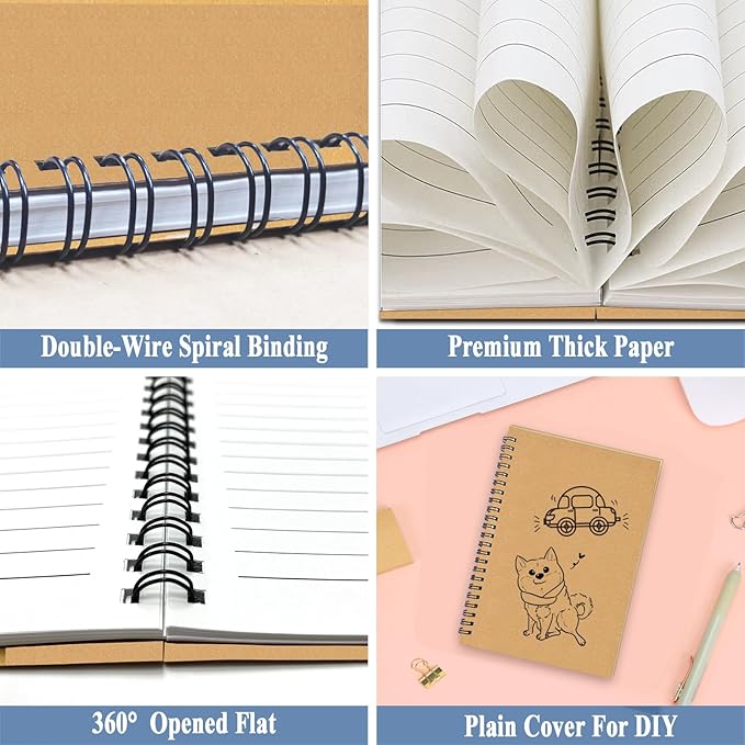 12Pack Small Spiral Notebook A5, 8.25x5.5” 120 Lined Pages Brown Wide Ruled Spiral Journal Bulk Blank Kraft Cover Spiral Bound Notebook & Writing Pads for Home Office Meeting Work Note Taking - Bloomnest