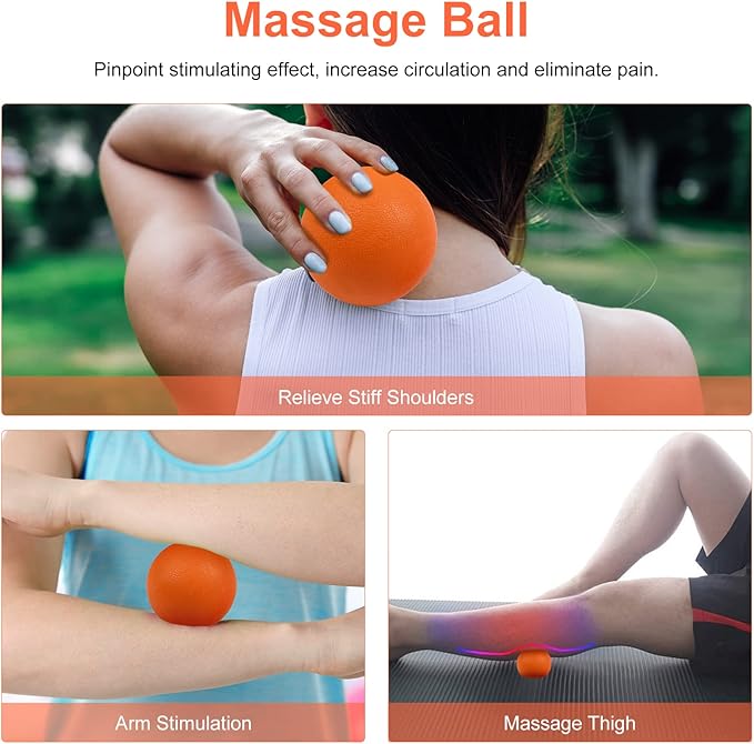 5 in 1 Foam Roller Set Includes Hollow Core Massage Roller, Yoga Stick, Massage Ball, Fitness Stretching Strap, Carrying Bag, Towel, Massage Roller (Orange) - Bloomnest