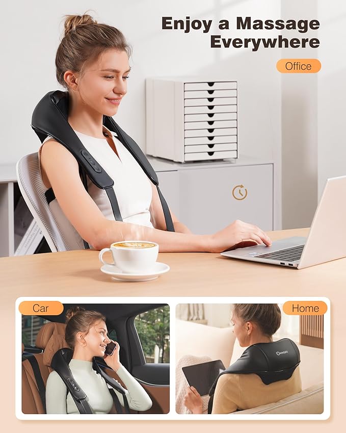Neck and Shoulder Massager with Heat, Cordless Back and Neck Massager, Upgraded Graphene Heating, 4D Shiatsu Deep Kneading Massage for Shoulder, Back,Leg,Pain Relief, Portable Gifts for Dad Mom Friend - Bloomnest