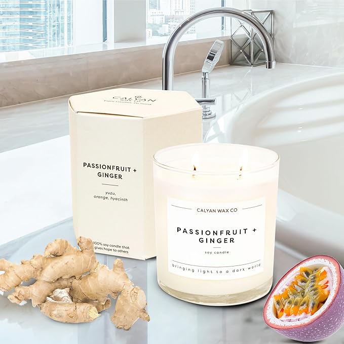 Calyan Wax Co. Passionfruit & Ginger 3 Wick Scented Candle - 43 Hour Burn - Luxury 3 Wick Soy Candles - Non Toxic Soy Wax Candles - Long Lasting Large Glass Jar Candle for Home - 14.9oz - Bloomnest