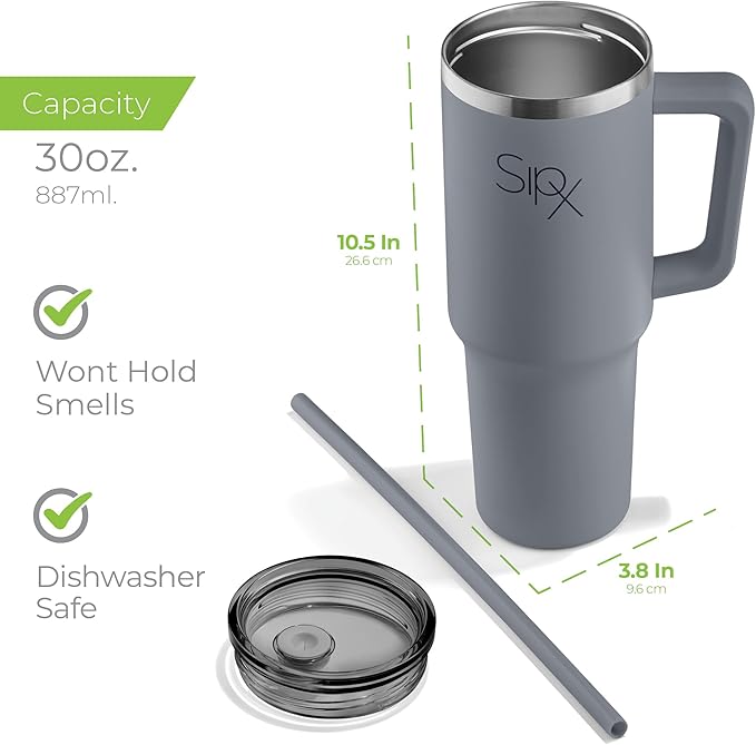 SIPX™ Insulated Tumbler With Lid And Straw, 30oz. Tumbler With Handle Keeps Cold 12 Hours, Water Bottle Thermos With Lid, BPA-Free Reusable Insulated Coffee Tumblers, Travel Mug Great For Beach Party - Bloomnest