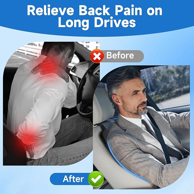 Lumbar Support Pillow for Car Improve Lower Back Pain Relief & Sitting Posture Back Support Memory Foam Back Cushion for Driving, Lumbar Comfort for Long Sitting, Truck with Three Adjustable Straps - Bloomnest