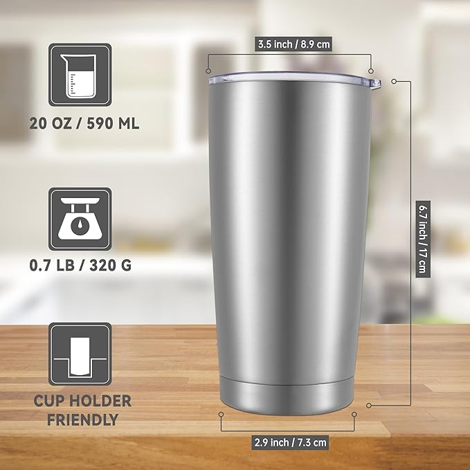 20 oz Tumbler Stainless Steel Tumblers with Lid Double Wall Vacuum Insulated Coffee Mug 20oz Powder Coated Cup for Hot and Cold Drinks, Stainless, 1 pack - Bloomnest