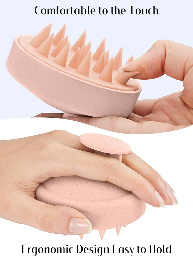 HEETA Scalp Massager Hair Growth, Silicone Scalp Scrubber Shampoo Brush for Exfoliation, Dandruff Removal & Head Massage Stress Relax, Wet & Dry Use for Thick, Thin Hair Care, Wheat Straw Light Pink HEETA