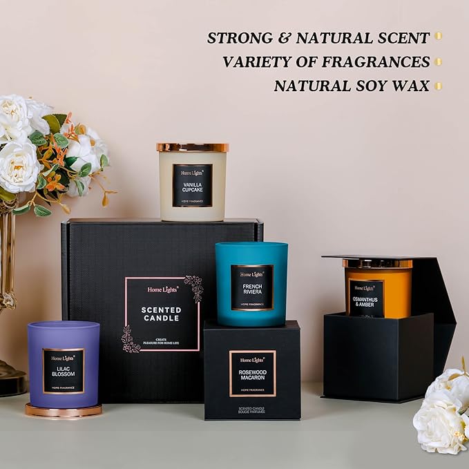 HomeLights Scented Candle Gift Set, Natural Soy Wax Candles, 4 Pack Long Lasting Up 140 Hours, Aromatherapy Candles for Women Men Birthday Thanksgiving Christmas - Bloomnest
