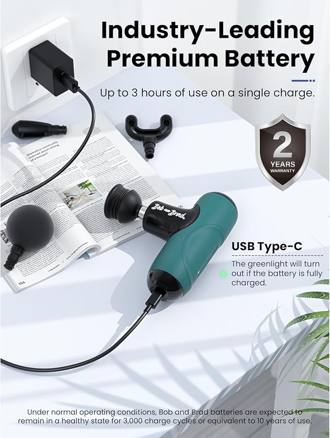 BOB AND BRAD Q2 Mini Massage Gun, Pocket-Sized Deep Tissue Massager Gun, Portable Percussion Muscle Massager Gun, Ultra Small & Quiet Muscle Massage Gun with Carry Case -Green - Bloomnest