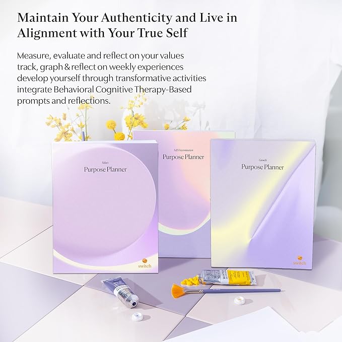 Switch Research Purpose Planner Bundle: Complete Psychologist-Backed Goal Planner Set for Developing a Life of Purpose - 3 Undated Productivity Planner Books - Guided Prompts, Techniques, and Insights - Bloomnest