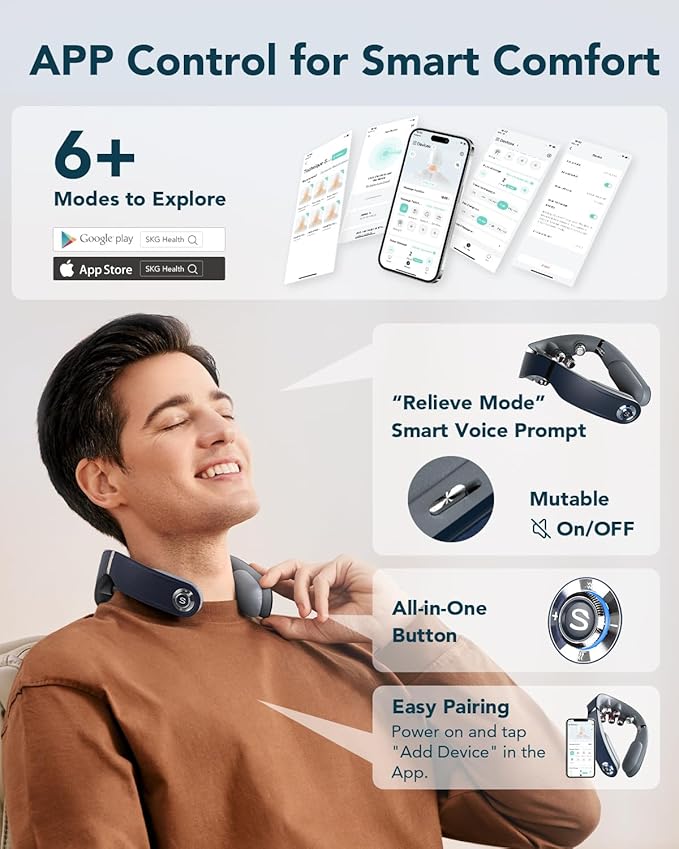 SKG G7 Pro Fold Neck Massager for Pain Relief Deep Tissue Vibration Cordless Travel Massager,Foldable Neck Massager for Office Home Car Gifts for Men Women Dad Mom Grandpa SKG