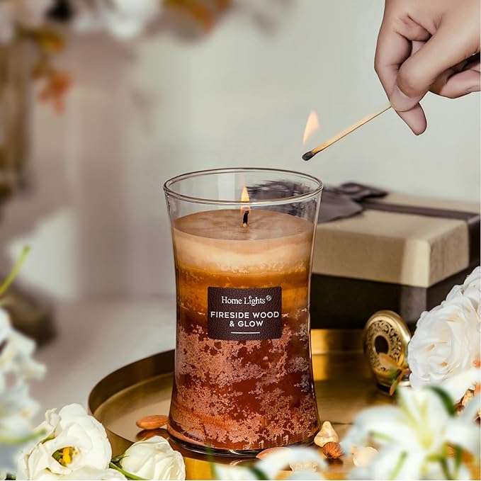 HomeLights 3-Layer Candles for Home Scented, 21.52 OZ Natural Soy Wax Scented Candles Burns Up to 100 Hours, Large Jar, Fireside Wood & Glow - Bloomnest