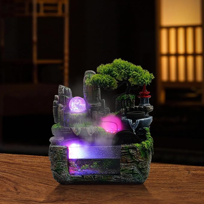 Indoor Rockery Fountain Goldfish Waterfall Feng Shui Desktop Water Fountain Decoration, Perfect for Office, Home, Bedroom Desk