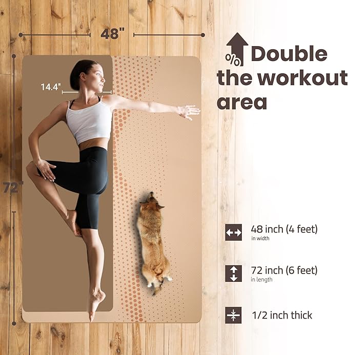 Large Yoga Mat (6'x4') – 1/4" & 1/2" Thick Exercise Mats for Home Workout, Extra Wide Workout Mats for Home Gym, Yoga, Pilates, Stretching, Floor & More