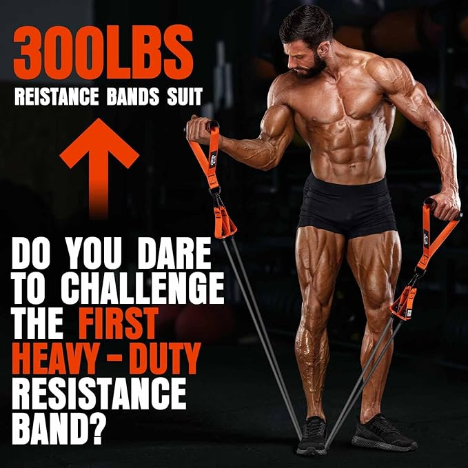 Heavy Resistance Bands for Working Out, 300LBS Exercise Bands with Handles, Workout Bands for Men, Weight Fitness Bands Set for Muscle Training, Strength, Slim, Yoga, Home Gym Equipment - Bloomnest