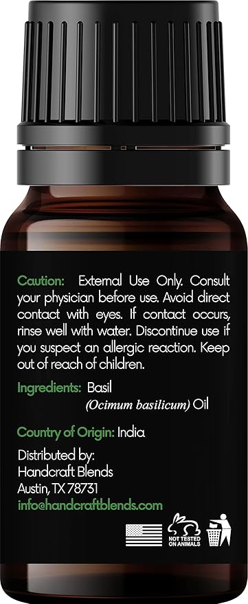 Handcraft Blends Basil Essential Oil – 0.33 Fl Oz – Pack of 2 – 100% Pure and Natural – Premium Grade Essential Oil for Diffuser and Aromatherapy, Skin, Massage, Candle and Soap Making Fragrance - Bloomnest