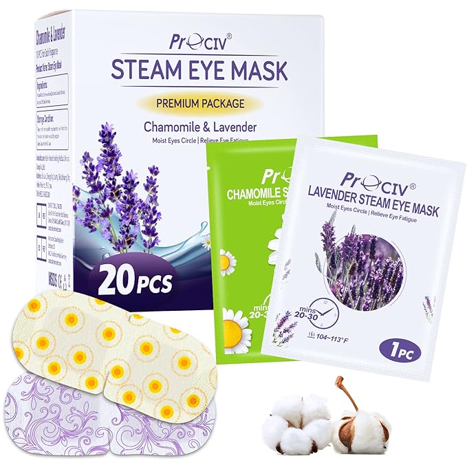 ProCIV 20 Packs Steam Eye Masks, Warming Eye Masks for Dark Circles, Disposable Self-heating Hot Eye Mask Soothing Headache, Dry Eyes, Heating Eye Mask for Stress Eye Fatigue Relief - Bloomnest