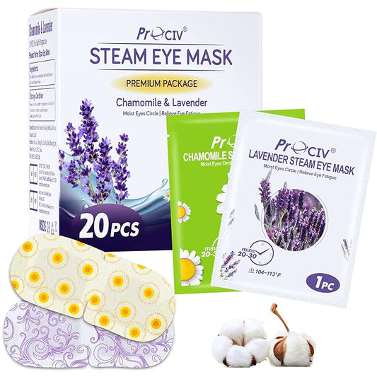 ProCIV 20 Packs Steam Eye Masks, Warming Eye Masks for Dark Circles, Disposable Self-heating Hot Eye Mask Soothing Headache, Dry Eyes, Heating Eye Mask for Stress Eye Fatigue Relief - Bloomnest