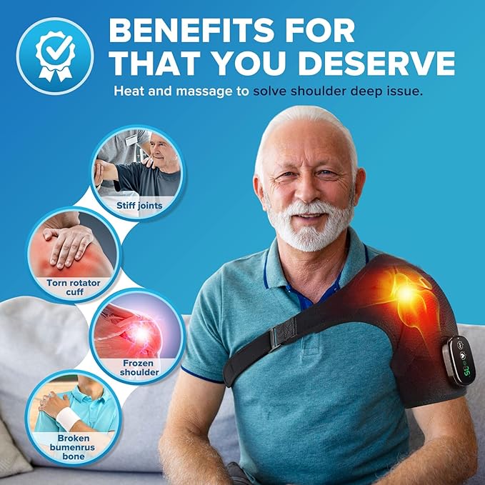 Heated Shoulder Wrap with Massage, Shoulder Heating Pad for Rotator Cuff Frozen Shoulder, Cordless Shoulder Heating Pads Shoulder Massager with Heat - Bloomnest