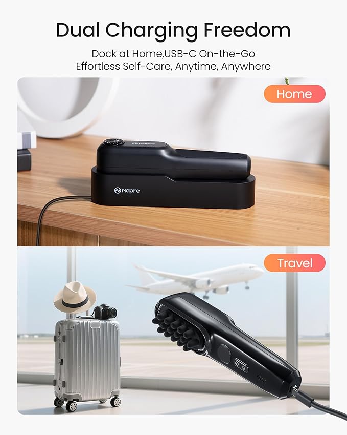 NAPRE Electric Scalp Massager,Head & Hair Massager Scalp Stress Relax,Cordless Handheld Muscle Massager with Horizontal Vibration for Face,Neck,Shoulder & Body,with Charging Dock Napre