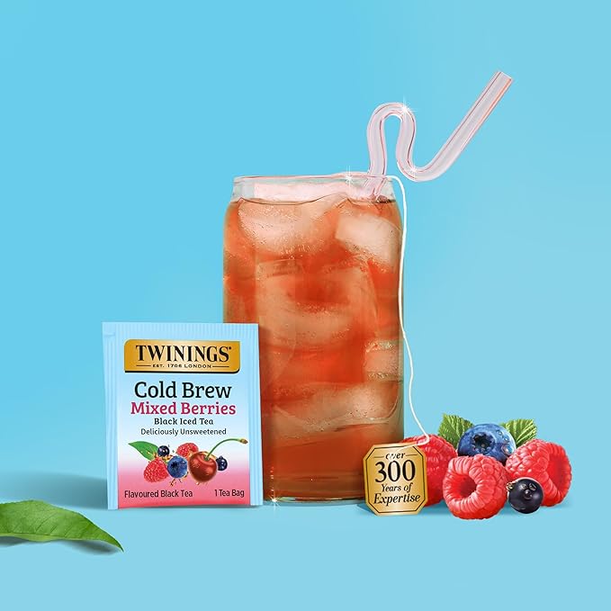 Twinings Mixed Berries Cold Brew Iced Tea Bags, 20 Count (Pack of 6), Unsweetened Flavoured Black Tea, Caffeinated, 120 Teabags - Bloomnest