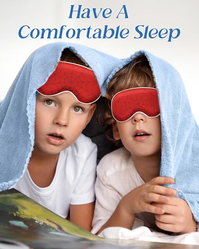 Sleep Mask for Kids - Cute Kawaii Cartoon Silk Sleeping Mask with Adjustable Strap Soft Smooth Light Eye Mask for Sleeping Silk Kids Eye Cover for Boys Girls Teens, Red - Bloomnest