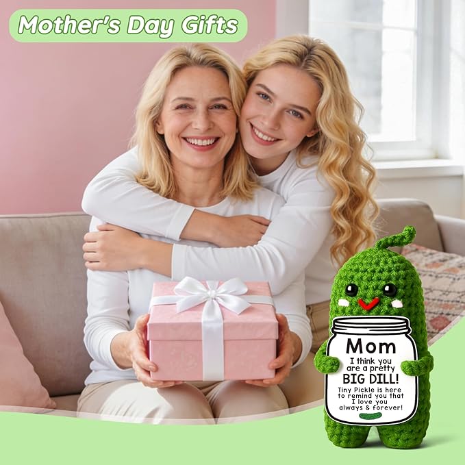 MAMAGIFTREE Valentines Mom Gifts from Daughter or Son, Birthday Gifts for Mom,Crochet Pickle Plush “Big Dill” Gift for Mother in Law or Stepmom Funny I Love You Mama, Small Cute Room Decor - Bloomnest