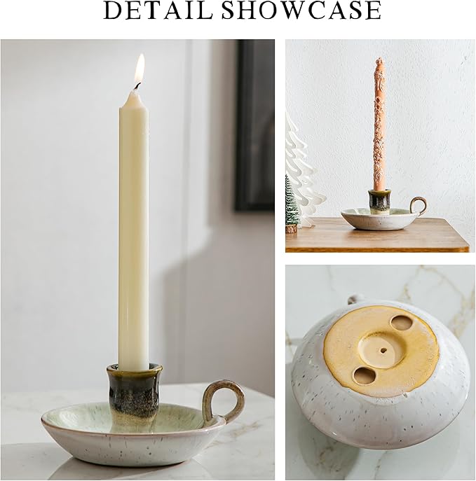 Candle Holder Ceramic Candlestick Holder, Candlelight Stand for Spell Candles, Taper Candles, and Incense, Halloween Christmas Dining Room Home Decoration Display-White and Green - Bloomnest