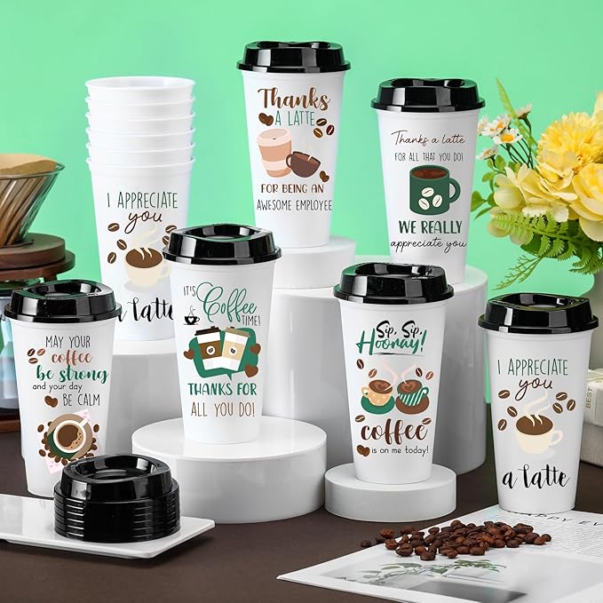 Pickmesh 12 Pack Christmas Reusable Coffee Cups Gift for Women 16 oz Coffee Cup Tumblers with Lid Plastic Cups Travel Mug Thank You Gifts for Hot and Cold Drinks(Thanks) - Bloomnest