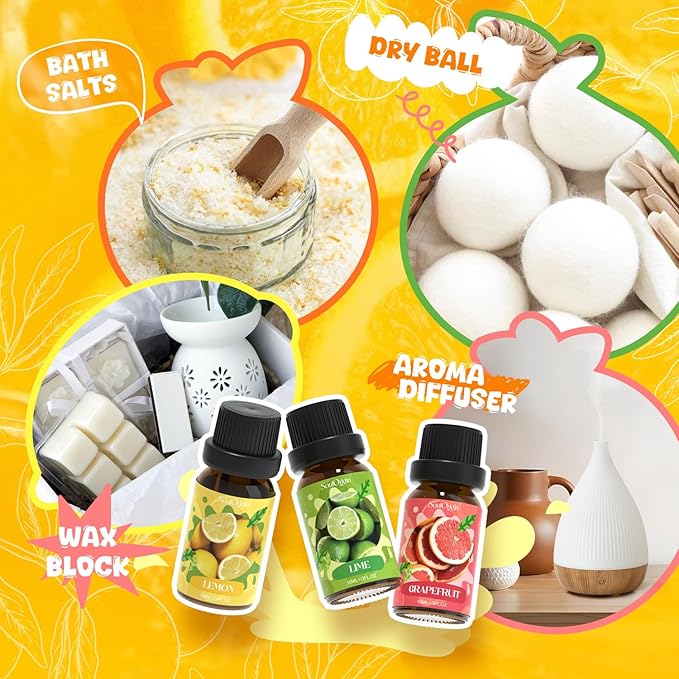 Citrus Essential Oils Set, Fragrance Oil Set for Diffuser, Scent Diffuser Oil for Candle Making- Blood Orange, Lemon, Bergamot, Lime, Grapefruit, Citrus - Bloomnest