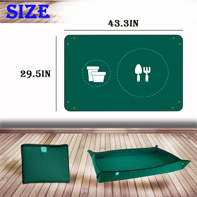 BIUWING Planter Tray, 2PCS Thickened Oxford Fabric Portable Indoor Plant Repotting Mat, Extra Large 43''*29'', Waterproof, Foldable, Blackish Green - Bloomnest