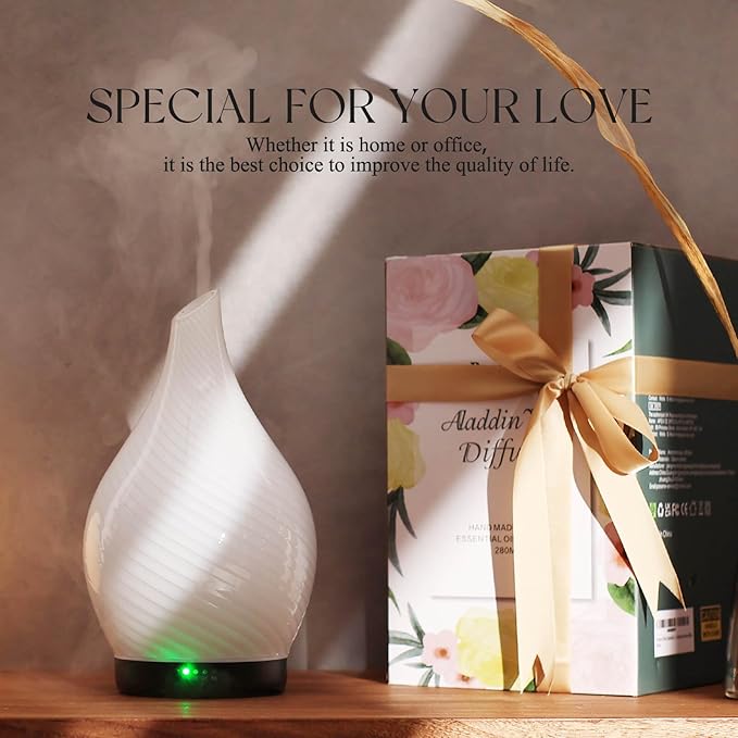 Porseme 280ml Essential Oil Diffuser Glass Color Changing Aroma Air Diffusers Aromatherapy Ultrasonic Cool Mist Humidifier 7 Running Hours Waterless Auto-Off for Sleeping Yoga Office Spa(Pure White) Porseme