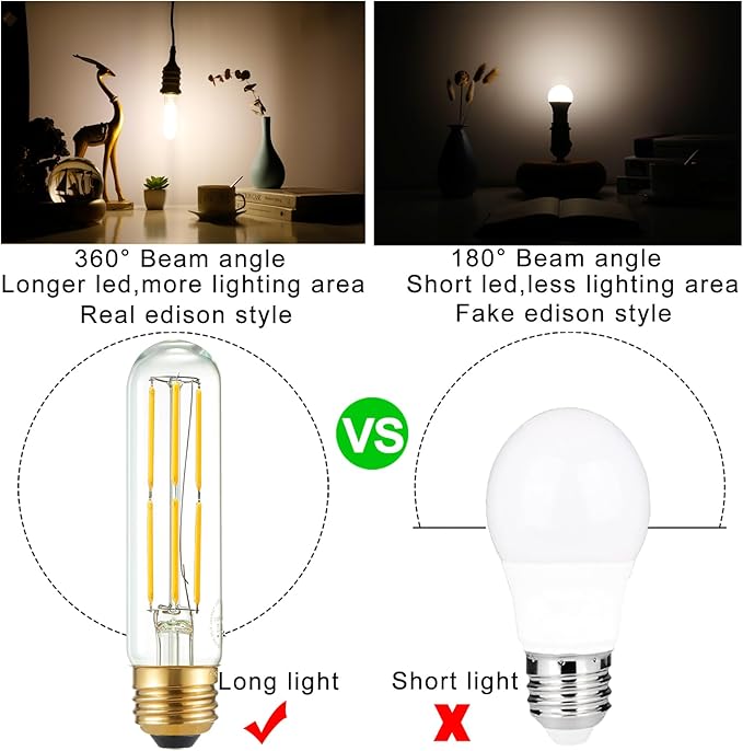 Arberlic 5 Inch Tubular Light Bulb,6W T10 LED Bulb Equivalent E26 led Bulb 60 watt dimmable,Neutral White 4000K,600lm,CRI85+,AC120V,Clear Glass Long E26 Edison Bulb,Flicker-Free,Pack of 6 - Bloomnest