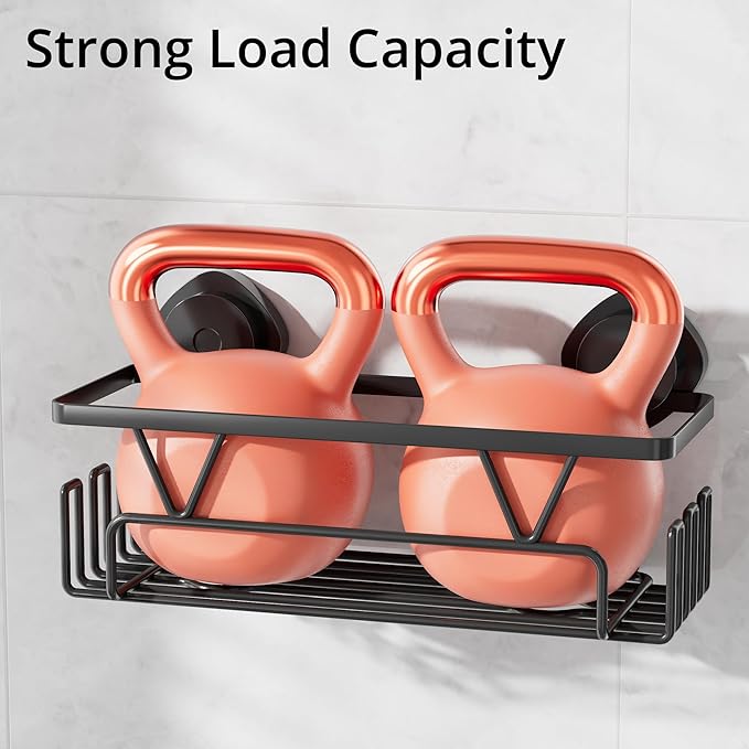 KEGII Suction Cup Shower Caddy, 2 Pack Shower Suction Shelf with Soap Holder & Hooks, No Drilling Bathroom Organizer, Stainless Steel Shampoo Holder for Bathroom Storage Basket, Black - Bloomnest